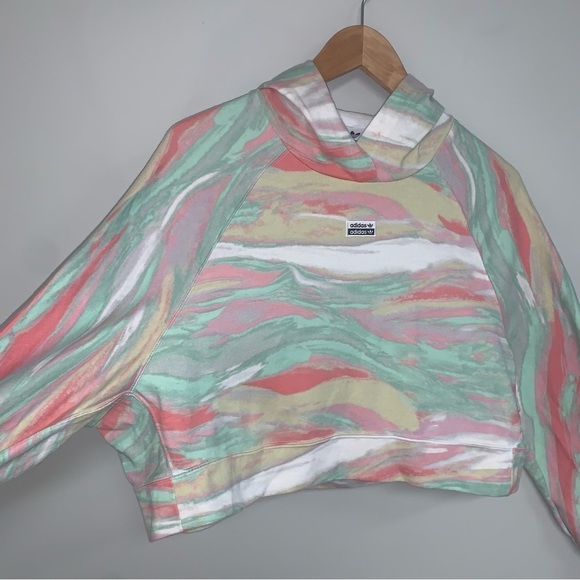Adidas Originals Crop Hoodie Size XS Oversized Multicolour Fit Cotton Sweatshirt - Picture 5 of 13